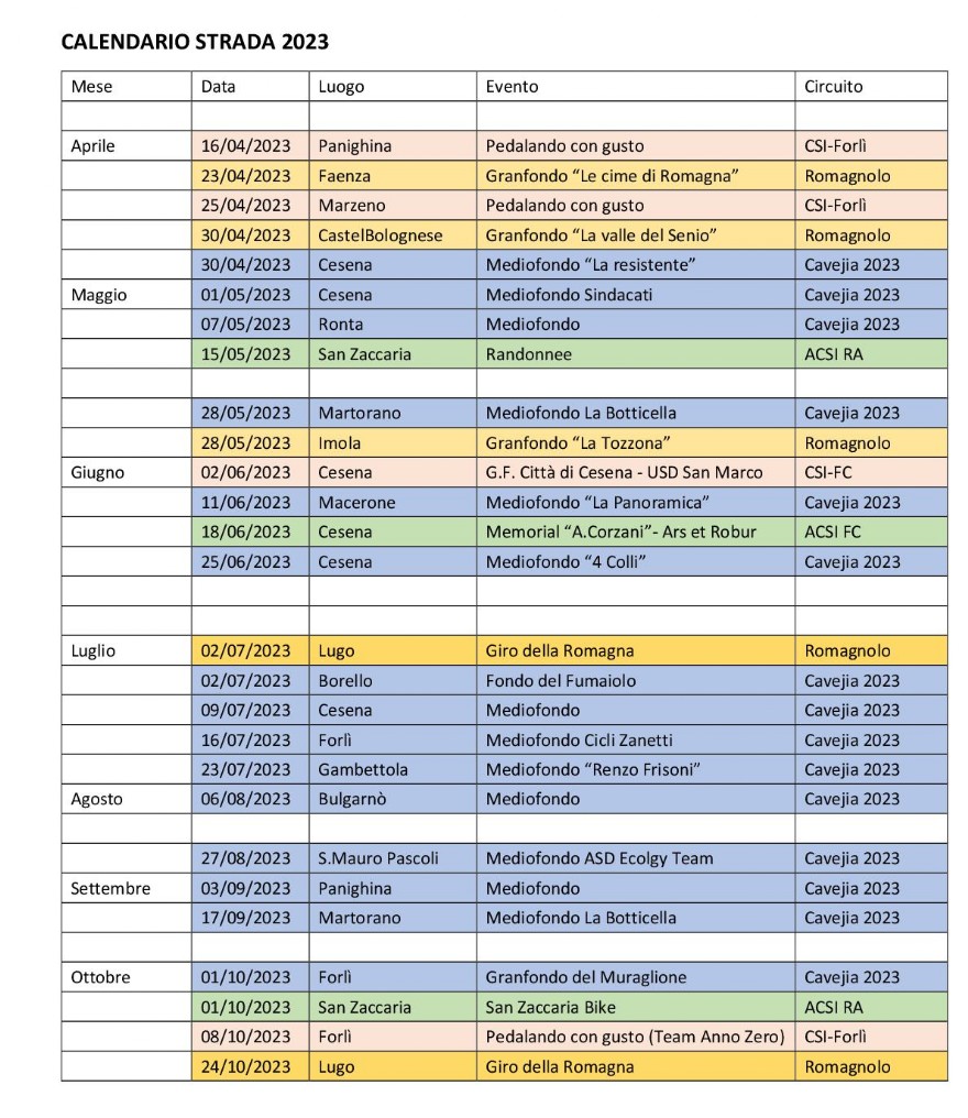 calendario 2023 strada